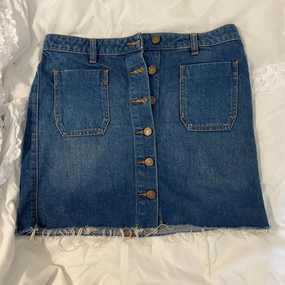 BDG Button Front Raw Hem Denim Skirt S - Picture 2 of 5